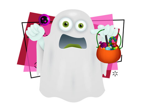 cartoon ghost holding candy, halloween setting clip art preview