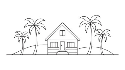 Seaside Retreat continuous line art isolated flat vector illustration on white background.