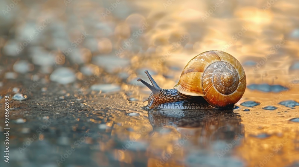 Poster snail shell with golden bokeh