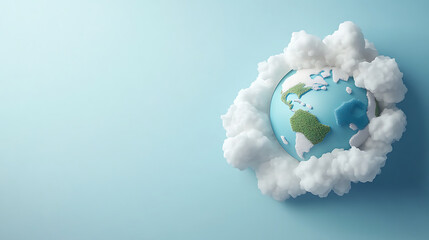 World Ozone Day : Earth with clouds and protective shield symbolizing ozone layer 
