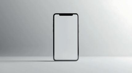 Black smartphone mockup with blank screen on a white background.