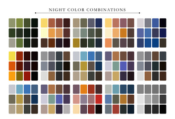 Night color palette. Trend color palette guide template. Fit for fashion designers, business, and paints colors company. Match combinations. Vector graphics. Eps 10.