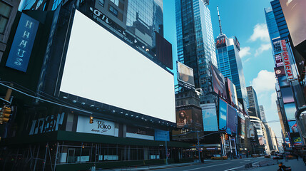 A large blank billboard in Times Square, New York City.