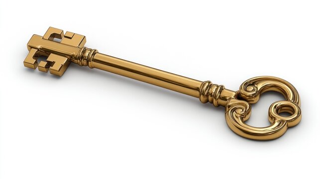 A vintage golden key with intricate design and ornate handle.