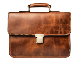 Brown leather briefcase isolated on transparent background