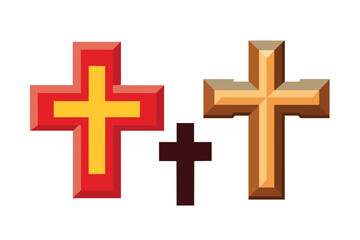 Illustration vector simple Christian cross icon collection on a white background