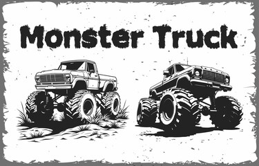 Monster Truck, Vintage Black Silhouette Vector illustration  © MstShefali