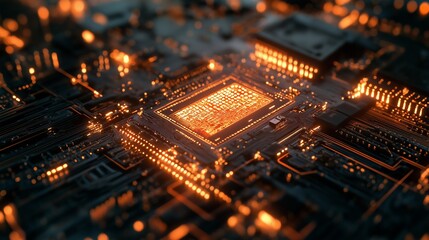 Obraz premium Quantum computer illuminated futuristic interface displaying data tech. AI generated