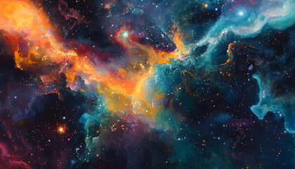 Obraz premium A vibrant, colorful galaxy with swirling stars and nebulae, evoking a sense of cosmic wonder.