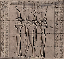 wall Reliefs at the Temple of Edfu at Aswan Egypt.