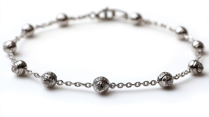 A delicate silver bracelet with decorative beads.