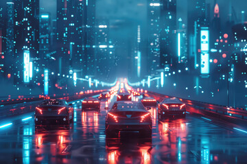 At night, cars on city roads