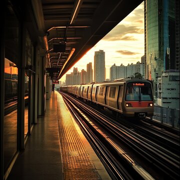 The sky train is about to stop at Ploenchit station. at Ploen Chit Station, Bangkok, Thailand