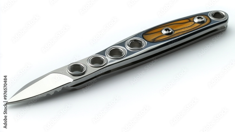 Poster a sleek multi-tool knife with a unique design and sharp blade.
