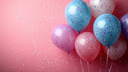 Colorful Balloons with Confetti on Pink Background