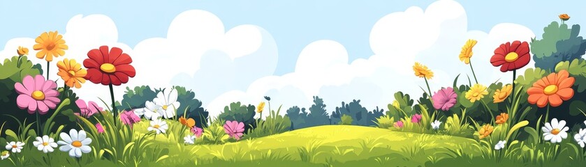 Obraz premium Colorful Spring Flowers in a Lush Meadow Landscape