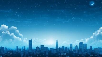 Fototapeta premium Night Cityscape with Moon and Stars