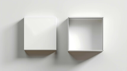 Two blank white boxes with shadows on a white background.