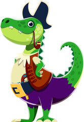Cartoon crocodile animal pirate character. Captain or skipper croc corsair vector personage smoking pipe. Cute alligator crocodile character in sea captain costume with hat, funny reptile animal