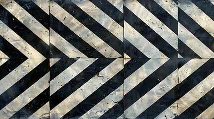 Close up of a black and white striped tiled floor.