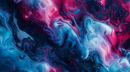 Abstract, swirling, digital painting with blue, pink, and purple hues, resembling a cosmic landscape.