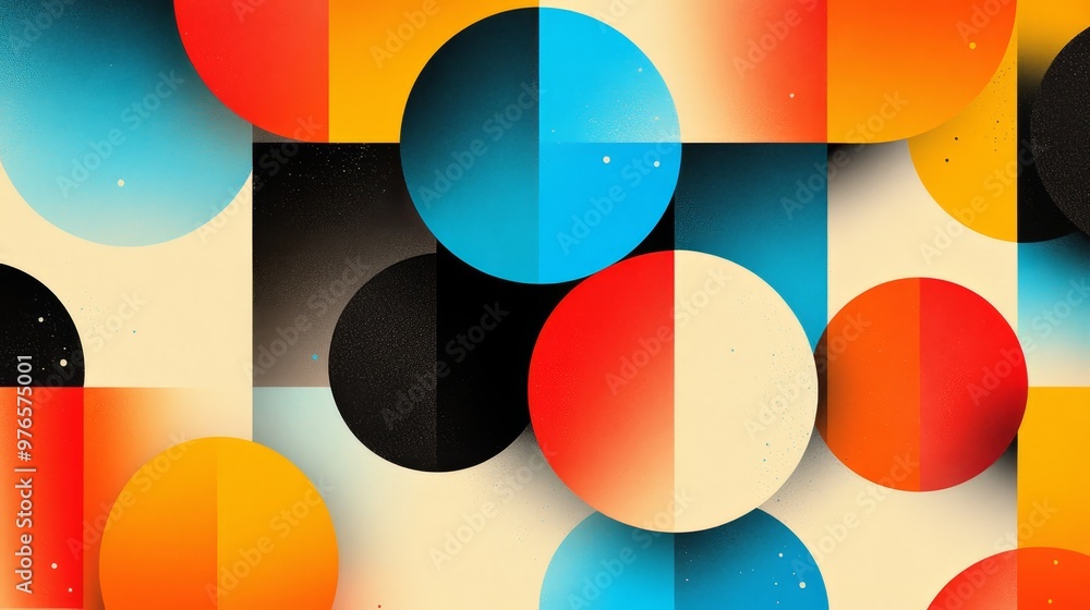 Poster abstract geometric pattern with circles and squares in vibrant colors