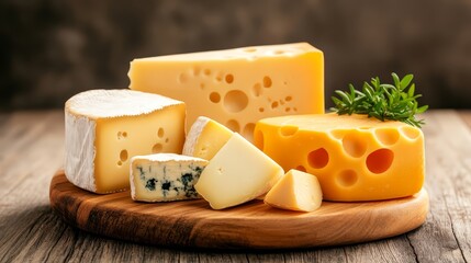 Assorted Cheeses on Wooden Cutting Board