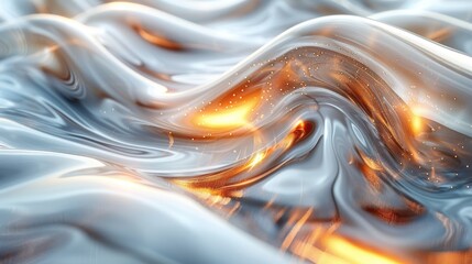 Abstract wavy surface with glowing lights and particles.