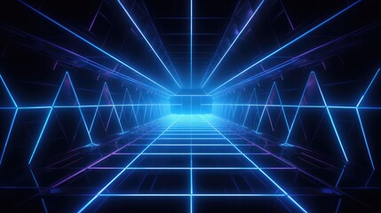 Fototapeta premium Abstract digital corridor with neon light and grid pattern.