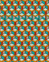 Geometric Illusion: A vibrant tapestry of isometric cubes, a mesmerizing dance of color and perspective. 