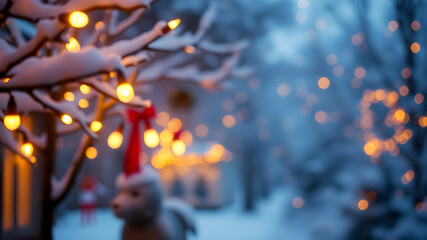 Sparkling fairy lights illuminating a winter wonderland backdrop for a festive Christmas atmosphere