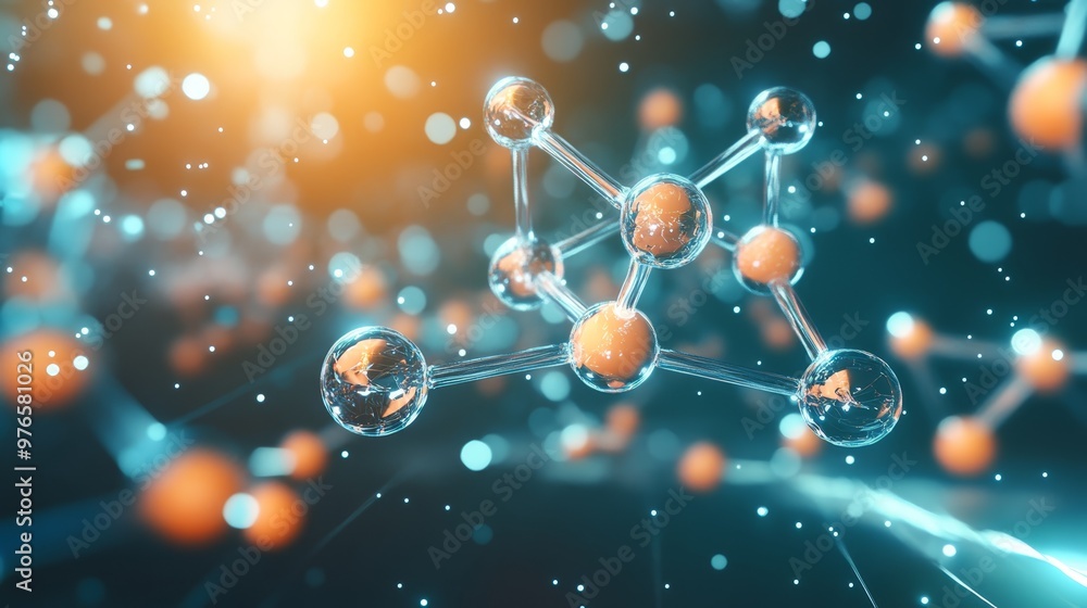 Poster abstract molecule structure with glowing lights and bokeh