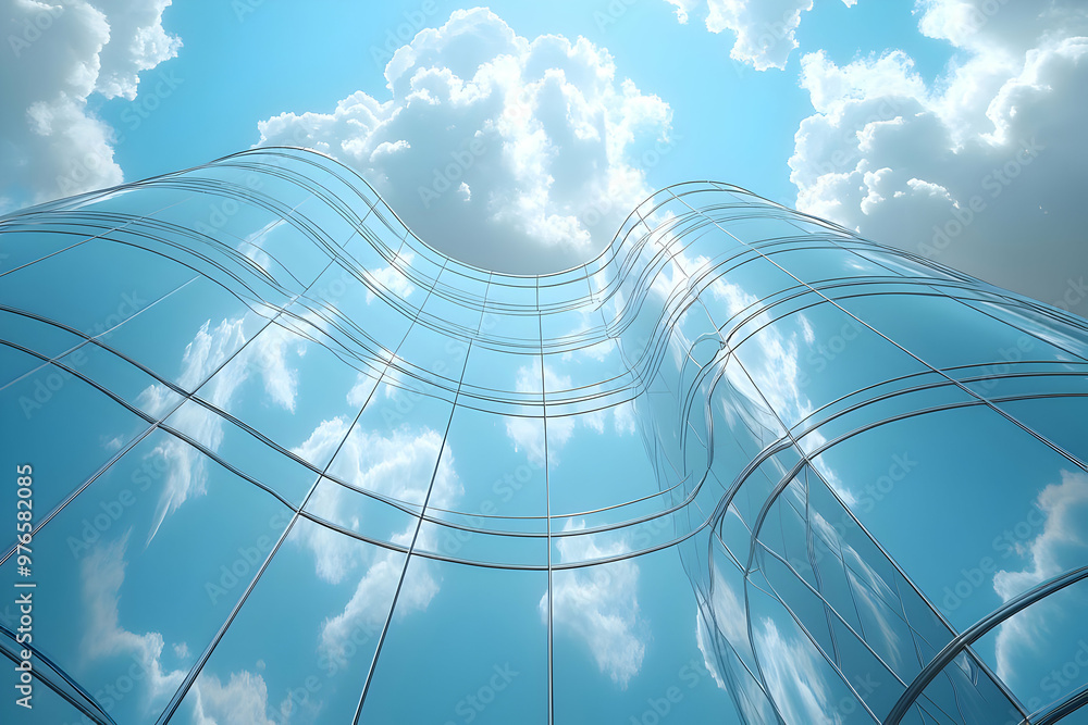 Poster abstract building illustration - modern architectural design with clouds reflected in windows
