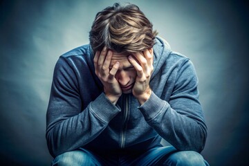 A man is sitting on the ground with his hands on his face