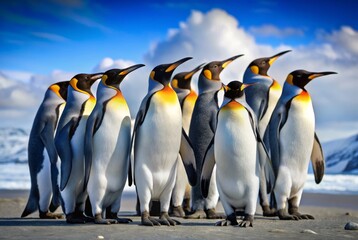 Obraz premium A group of penguins standing on a beach
