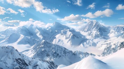 Obraz premium A majestic view of snow-covered mountain peaks in the winter