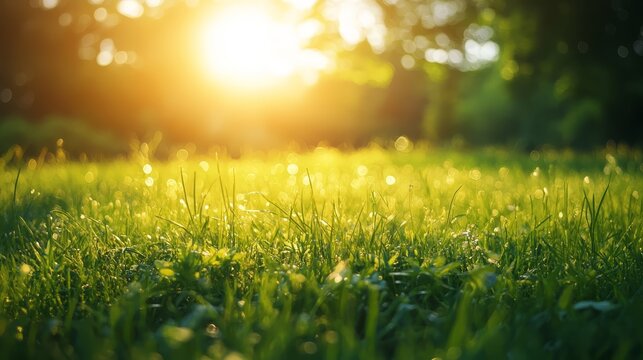 Golden Sunlight Through Green Grass  Bokeh Background - Powered by Adobe