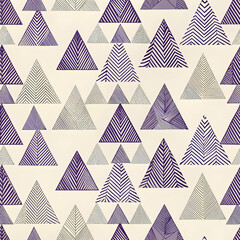 Geometric Forest: A seamless pattern of stylized fir trees in a soothing, minimalist palette of purple, grey, and beige.