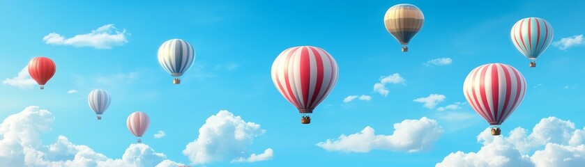 Obraz premium Colorful Hot Air Balloons Flying in Blue Sky with White Clouds