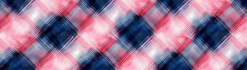 Fototapeta premium Abstract Diagonal Plaid Pattern in Red Blue and White