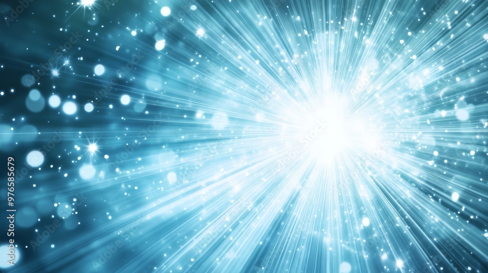Poster abstract blue light rays background with bokeh and sparkle effect