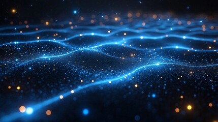 Obraz premium Abstract Blue And Gold Glowing Particles Background