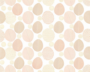Pastel Easter Egg Delight: A seamless pattern of delicate pink, peach, and cream Easter eggs adorned with subtle patterns on a pristine white background, perfect for spring celebrations. 