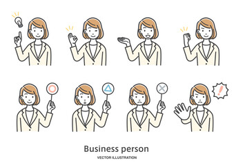 女性会社員の表情としぐさのイラストセット