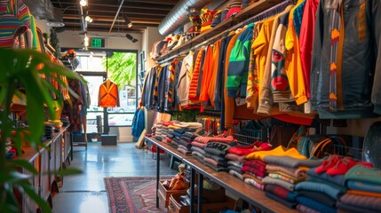 Obraz premium A boutique luxury resale shop with elegant displays of vintage designer clothing, accessories, and high-end fashion items in pristine condition