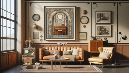 Modern Living Room Interior Design with Vintage Details and Artwork
