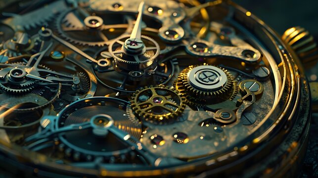 Intricate dismantled mechanical watch with detailed gears and springs on dark background, symbolizing precision and complexity in teardown analysis.