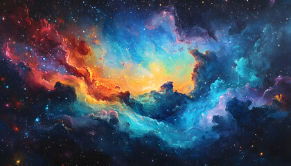 Obraz premium A vibrant, colorful galaxy with swirling stars and nebulae, evoking a sense of cosmic wonder.
