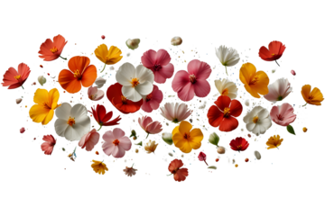 Spring Flower Petals Floating in the Air Against a transparent Background – Elegant Tropical Blooms in Mid-Air