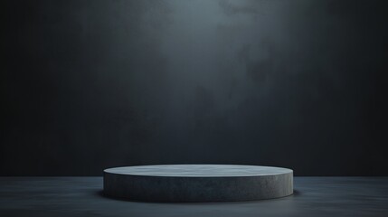 A photo of an empty 3D podium in a modern boardroom setting, symbolizing corporate teamwork and collaboration, isolated on a dark grey background